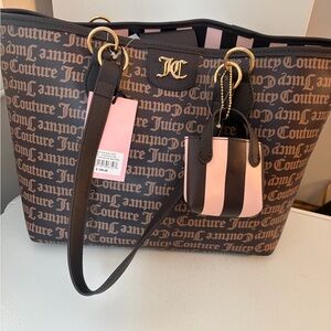 New Juicy Couture Fun In The Sun Brown Shoulder Tote Handbag Pink Cute Coquette